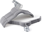 Premium Velvet Shirt Hangers 30 Pack, Space-Saving Non-Slip Felt Hanger with 360° Swivel Hook, Slim Flocked Hangers for Strappy Dresses, Blouses, Tank Tops(Grey)