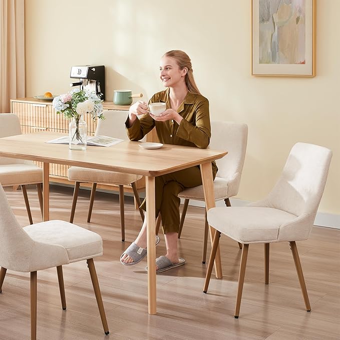Modern Upholstered Dining Chairs Set of 4 with Thick Seat Cushion and Curved Back, Fabric Farmhouse Dinner Chair for Kitchen, Dining Room,Cafe (Fabric - Beige, Set of 4)