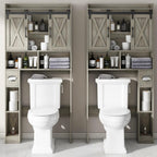 Vabches Over The Toilet Storage Cabinet, Farmhouse Storage Cabinet Over Toilet with Sliding Door& Toilet Paper Holder Stand，Home Space-Saving Toilet Rack, for Bathroom, Restroom, Laundry