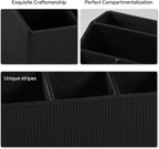 Remote Control Holder with 5 Compartments for Office Art Supplies, PU Leather Nightstand Organizer Pencil Pen Desk Caddy for Home, Desktop TV Remote Control Organizer Storage (Striped Black)