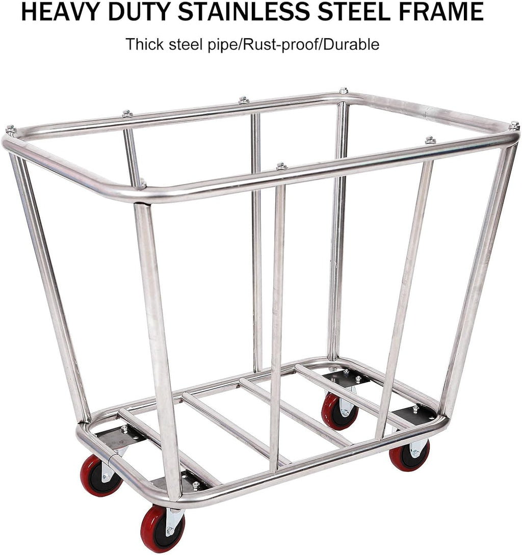 Laundry Cart Commercial/Home,10 Bushels Heavy Duty Large Stainless Steel Rolling Laundry Basket with Wheels，for Laundry/Toys/Sundries Organizer and Storage,260LBS Load