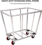Laundry Cart Commercial/Home,10 Bushels Heavy Duty Large Stainless Steel Rolling Laundry Basket with Wheels，for Laundry/Toys/Sundries Organizer and Storage,260LBS Load