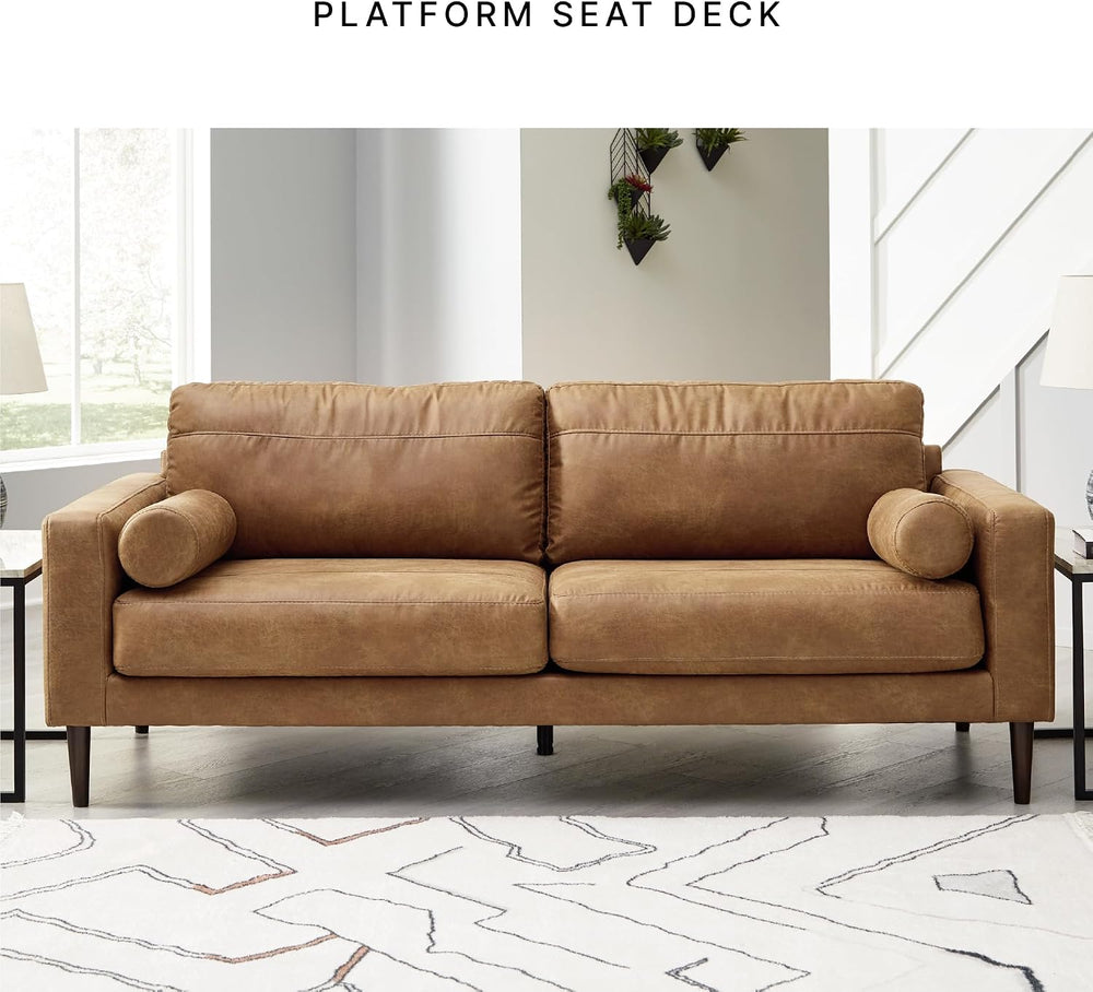 Signature Design by Ashley Telora Faux Leather 3 Seater Sofa Couch, Caramel |...