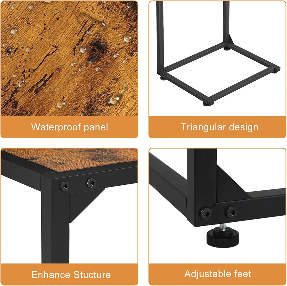 C Shaped End Table, Sofa Side Table for Couch and Bed, Snack Table with Wood ...