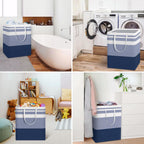 HomeHacks 2-Pack Large Laundry Basket, Waterproof, Freestanding Laundry Hamper, Collapsible Tall Clothes Hamper with Extended Handles for Clothes Toys in the Dorm and Family (Blue, 125L)