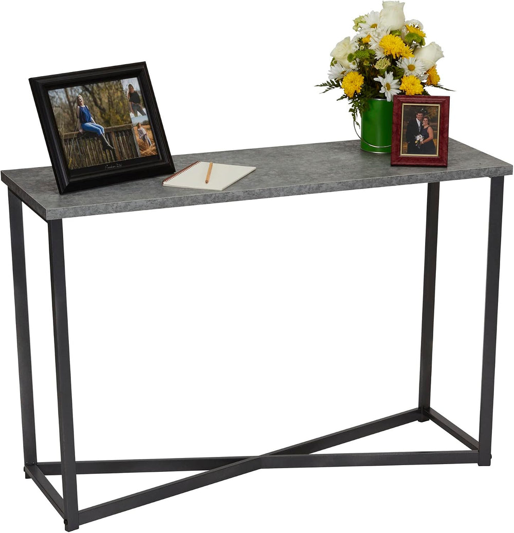 Household Essentials Slate Concrete Top Console Table with Black Iron Base