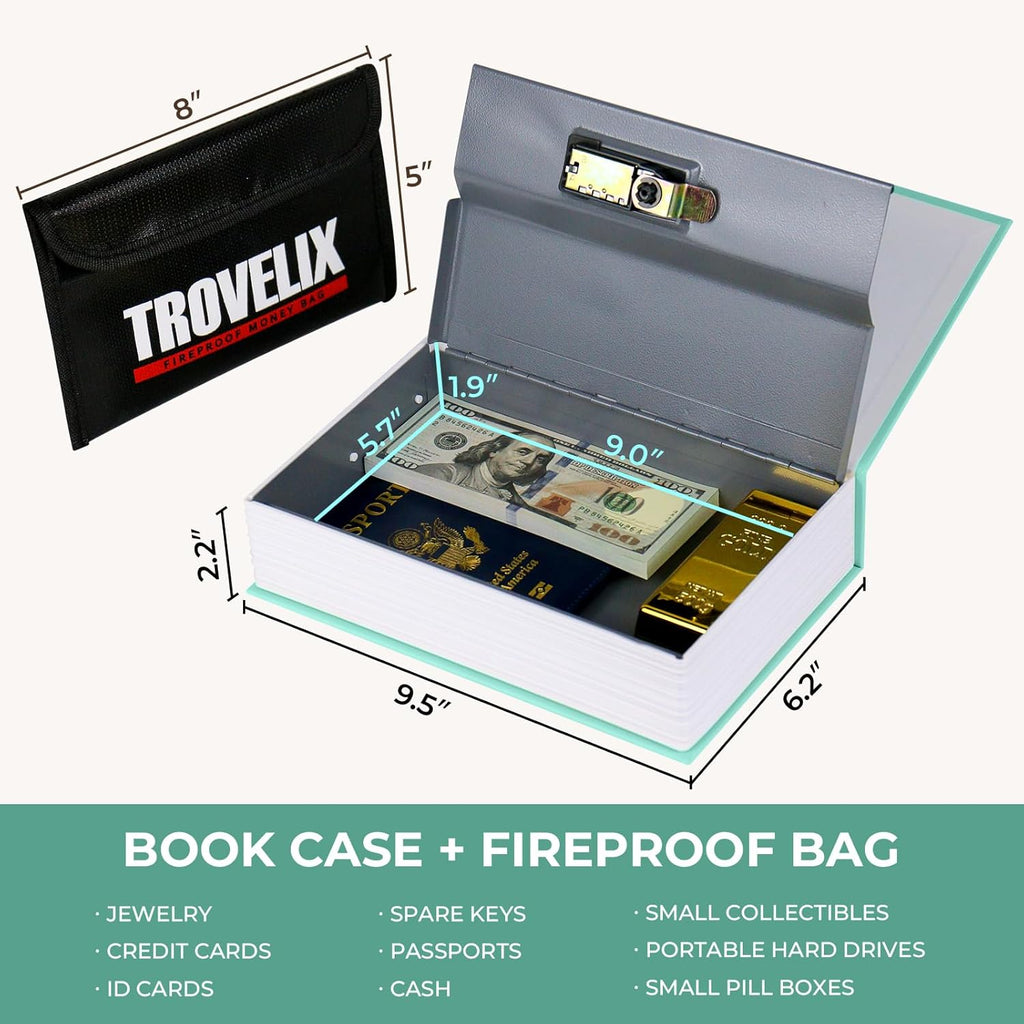 Book Safe with Combination Lock, Hidden Safe (9.5 x 6.2 x 2.2 Inch) with Fireproof Bag, Secret Diversion Safe, Hollow Book Box Hidden Storage, Money Safe Box for Cash (LITTLE WOMEN)