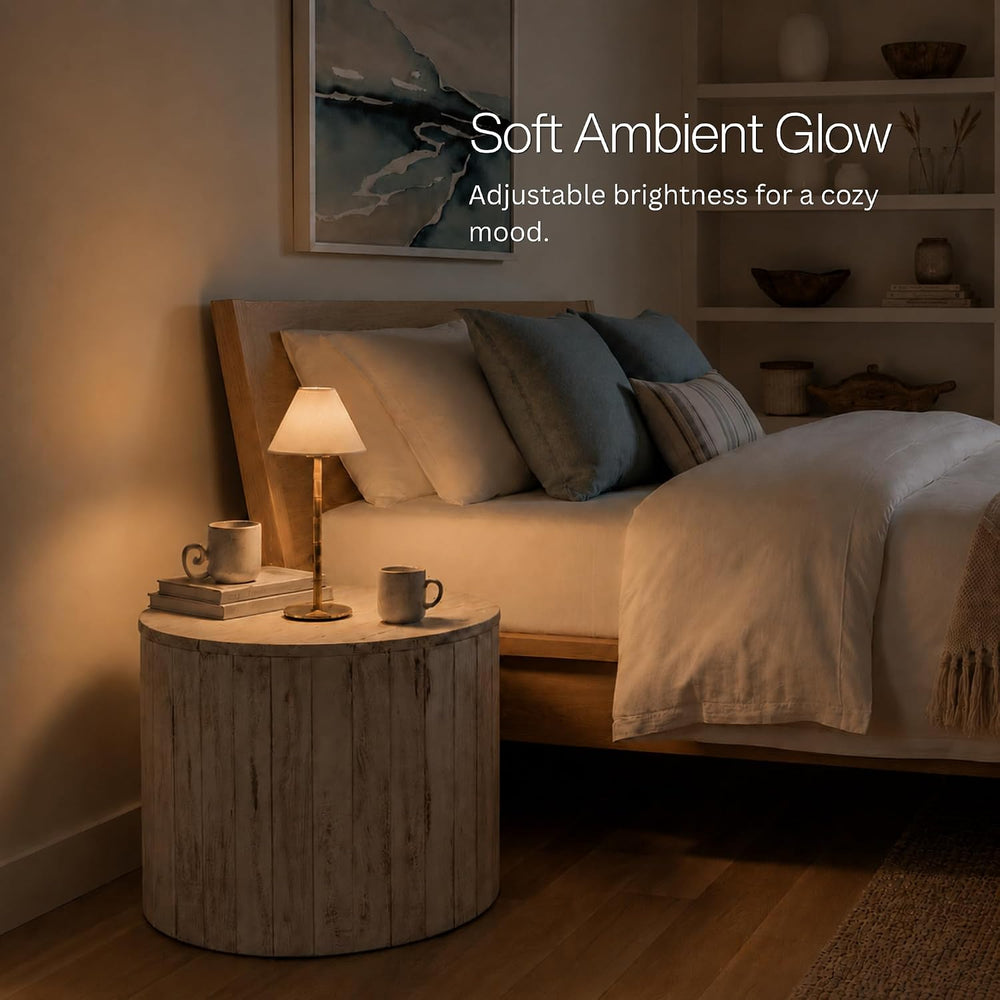 Bamboo Cordless LED Table Lamp – Rechargeable 24-Hour Battery, Dimmable Warm ...