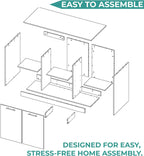 Tuhome Juniper Kitchen Island with Storage, 59in Wide Prep Top, 2-Door Cabinet with Interior Shelves and Dual Open Shelves, Engineered Wood, White/Light Oak