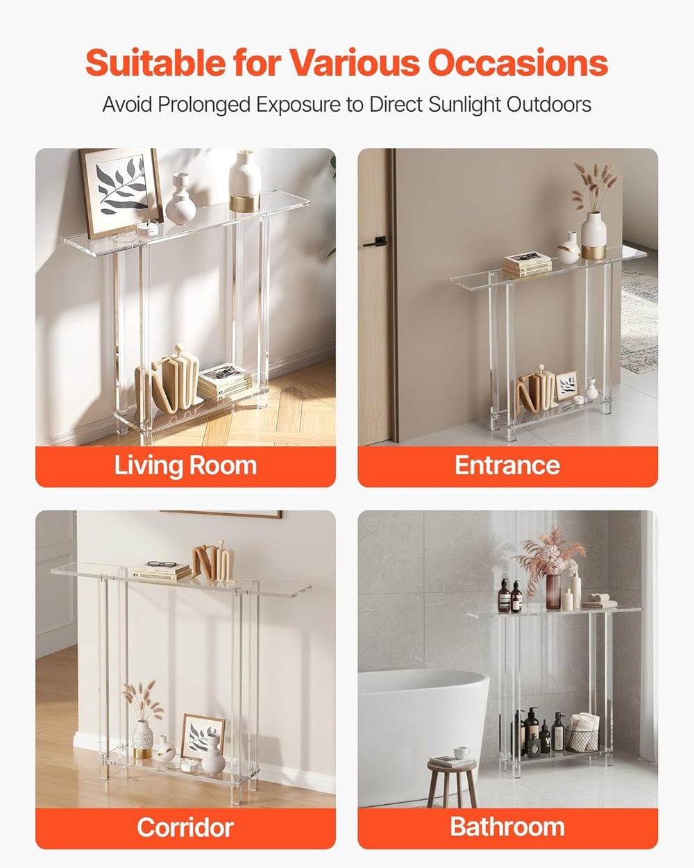 VEVOR Acrylic Narrow Console Table for Entryway, Clear Skinny Entry Side Tabl...