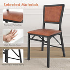 VECELO Folding Chairs Set of 2 with Cushion, Foldable Padded Seats with Heavy Duty Metal Frame for Kitchen/Dining/Living Room, No Assembly & Space Saving Design, Chestnut Brown