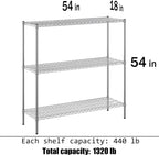 18" Deep x 54" Wide x 54" Height Wire Shelving Kit | 3-Tier | NSF Commercial Storage Rack Unit