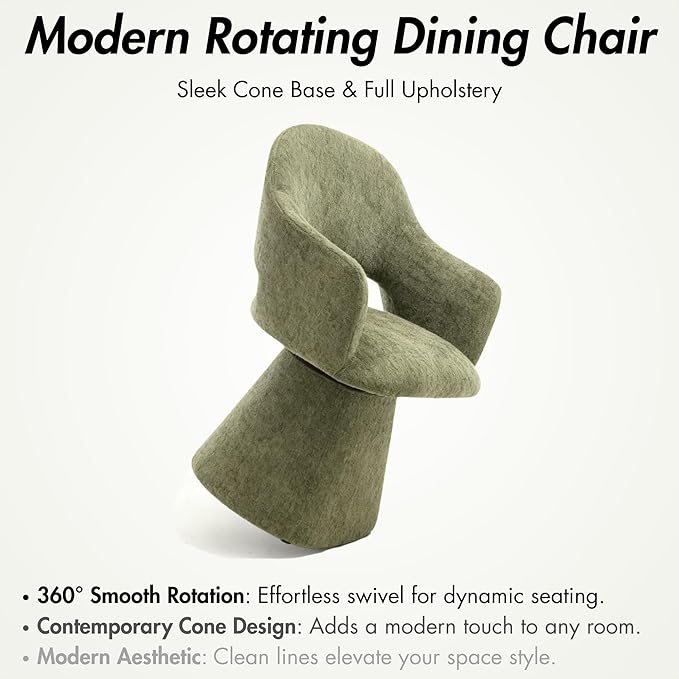 360° Swivel Dining Chair with Arms Set of 4, Chenille Upholstered Barrel Accent Kitchen Chairs with Hollow High Back, Deskchair for Dining Room Bedroom Vanity, Moss Green