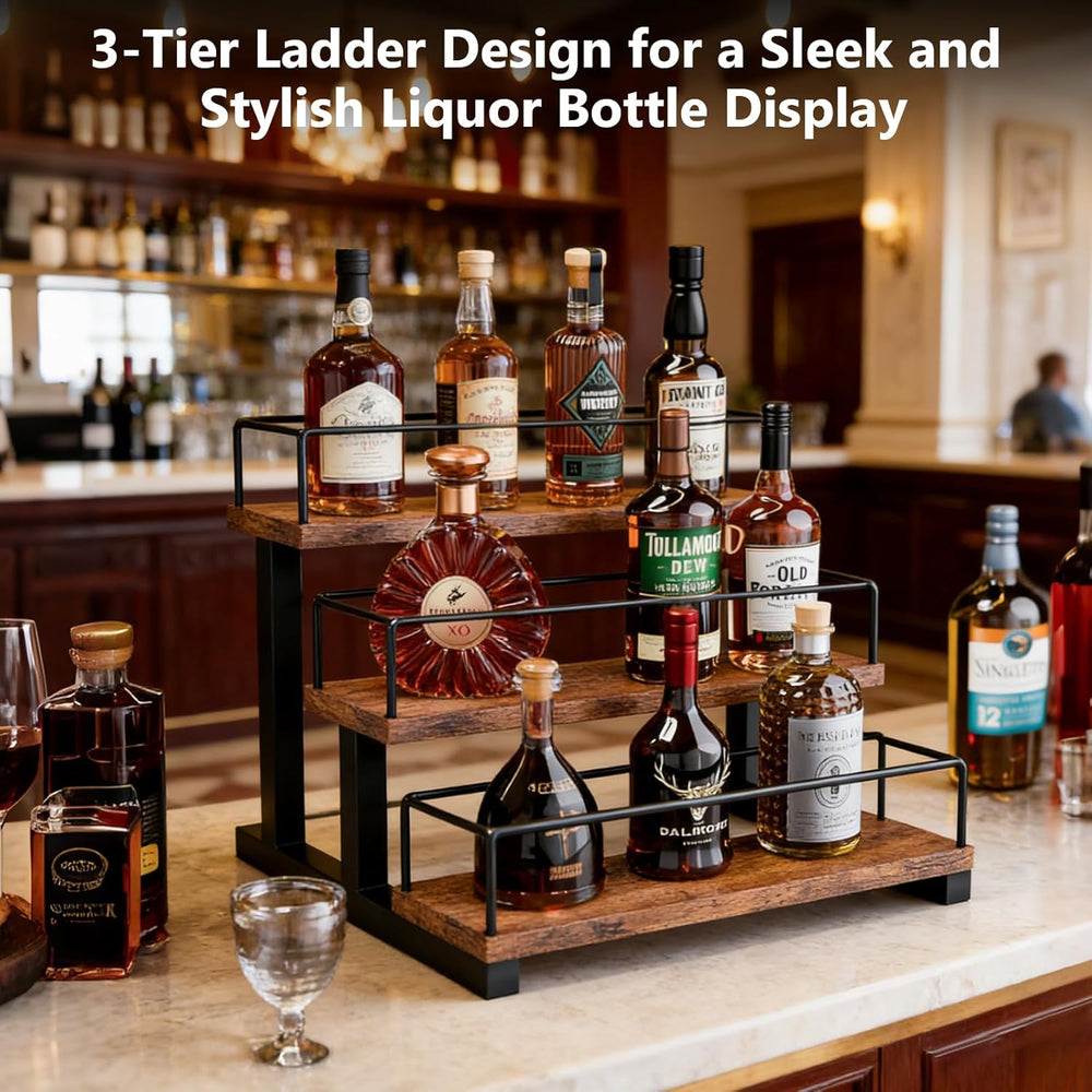 Aduanbang Liquor Bottle Display Shelf, 3 Step Countertop Organizer, Retro Bar...