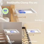BedShelfie Wood Bedside Shelf for Bunk Bed & Top Bunk, College Dorm Room Essentials, Loft Nightstand, Floating Bed Side Table Tray Storage, Dorm Room Decor by Smallish - (Flexfit Bamboo Model, White)