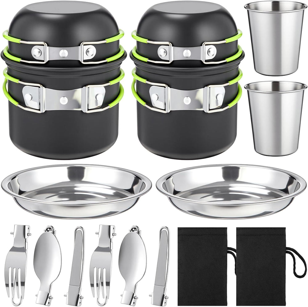 18-Pcs Camping Cookware Mess Kit for 2, Non-Stick Lightweight Pot Pan Set wit...