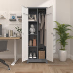 Broom Closet, Metal Storage Cabinet with Hanging Rod, 65" Broom Tool Organizer, Metal Cabinet with Doors and Shelves, Tall Cleaning Storage for Home, Office, Garage, Balcony
