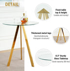 Round Bar Table, 37.4" High Pub Table, 31" Small Cocktail Table with Metal Base & Glass Top, for Small Spaces, Bistro Pub, Cafe(Gold)