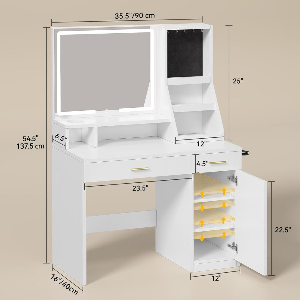 DWVO Vanity Desk with Mirror and Lights | Makeup Vanity Desk with Power Outle...