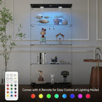 Tempered Glass Display Cabinet with Lights, 4-Tier Curio Cabinet with Glass Doors and Lock, Glass Display Case for Collectibles, for Living Room, Bedroom, Office, Black, Double Door