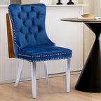 Velvet Upholstered Dining Chairs Set of 4, Modern Style Kitchen Side Chairs with Nailhead Trim and Silver Plated Leg, Metal Pulling Ring for Dining Room Living Room