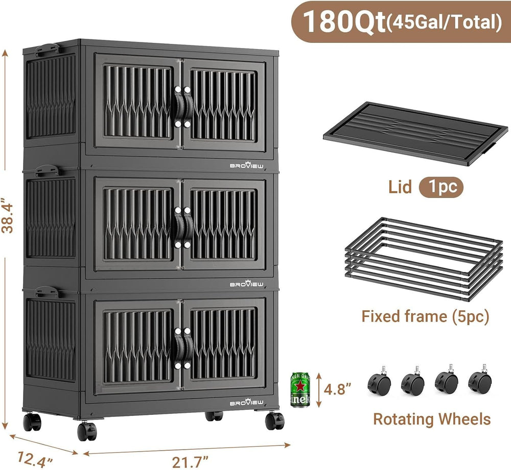 BROVIEW 180Qt Stackable Storage Bins with Lid, Extra Large Closet Organizer C...