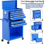 8-Drawer High Capacity Rolling Tool Box with Wheels,Rolling Tool Chest with Drawer,Tool Box on 4 Wheels with Lock, Tool Storage Cabinet Removable Portable Box for Garage Warehouse