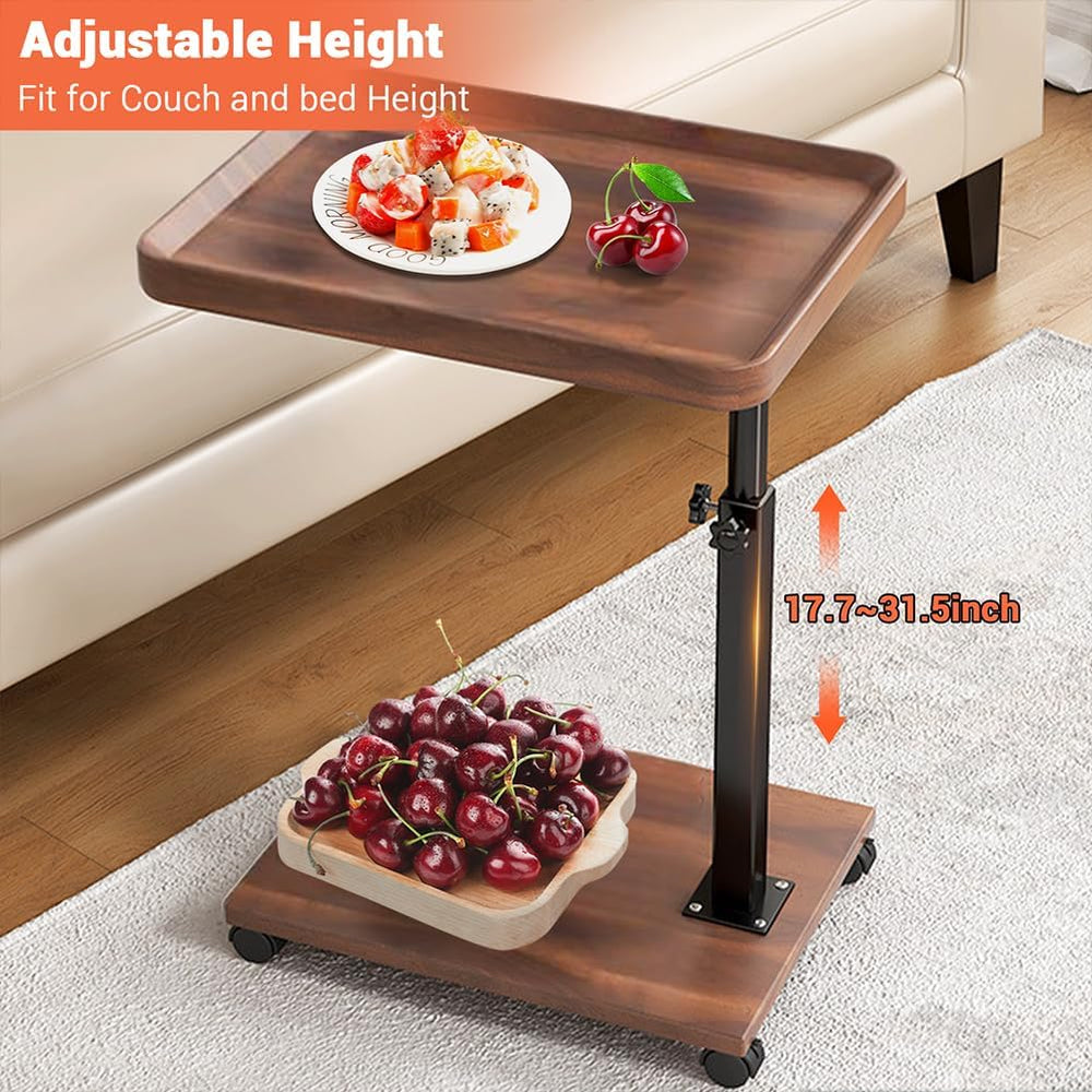 C Shaped End Table Adjustable Height, 360°Swivel TV Tray Table for Small Spac...