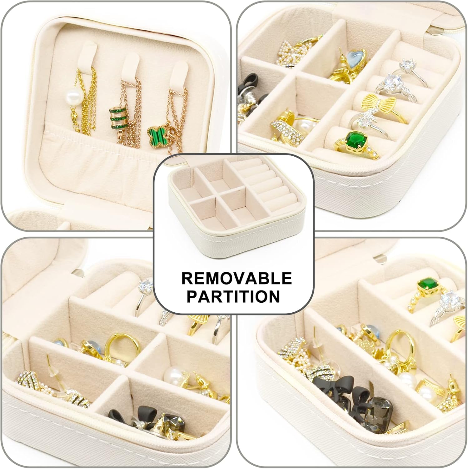 KEINE MARKE Small Jewelry Box, Travel Portable Jewelry Case for Ring, Pendant, Earring, Necklace, Bracelet Organizer Storage Holder Boxes (white*4).