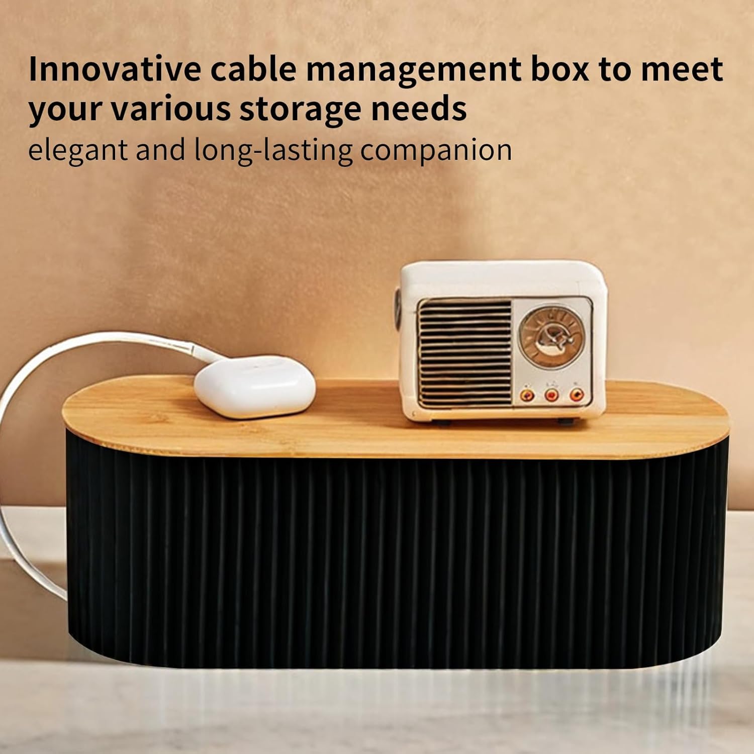 Cable Management Box, Safe Cord Organizer for Desk, Wire Storage Box with Extension Hiders, Tidy Desktop Solution, Cable Holder for Study Room, Living Room, Bedroom, Offices