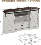 Corner TV Stand for 65 inch TV, 58" Hexagon Entertainment Center with Sliding Barn Doors and Adjustable Shelves, Farmhouse Media Console with Drawer & Cable Management for Living Room, White