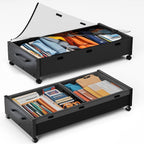 KITHELP Wooden Under Bed Storage with Wheels, 80L Extra-large Rolling Under the Bed Storage Bins 2 Pack with Removable Lid, Upgrade Metal Under Bed Drawers for Clothes Shoes Blankets in Bedroom