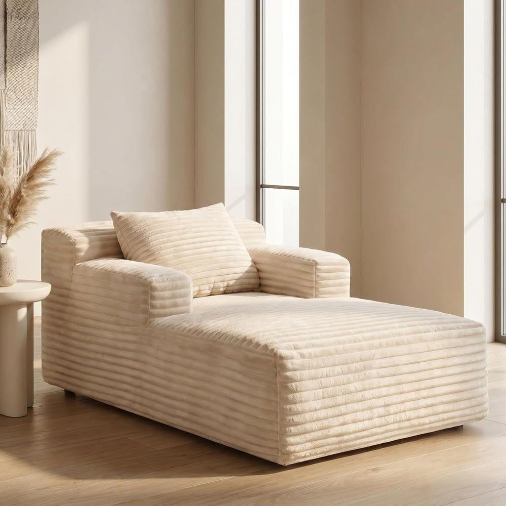 45" Mini Chaise Lounge Chair, Corduroy Upholstered Sofa Bed, Deep Seat S...