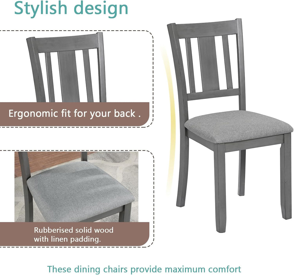 LUMISOL 5-Piece Modern Dining Set, Rectangular Wooden Kitchen Table with 4 Upholstered Chairs for Kitchen, Dining Room, Living Room, Grey