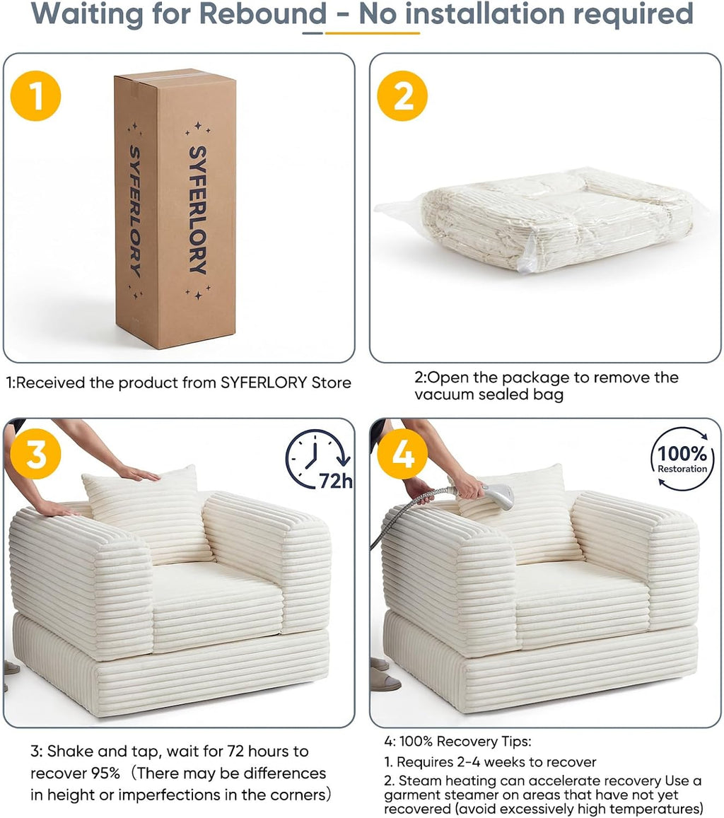 Versatile 2 in 1 Boneless Armchair Chaise Lounge Chair Indoor, Convertible Sleeper Chairs Couch Folding Sofa Bed Oversized Comfy Futon Floor Sofa BeanBag for Reading Nook Living Room Bedroom
