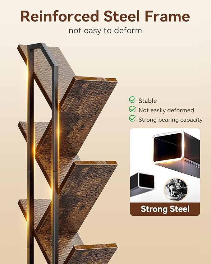 Casaottima 6-Tier Tree Bookshelf — Narrow Floor Standing Bookcase, Tall Steel...