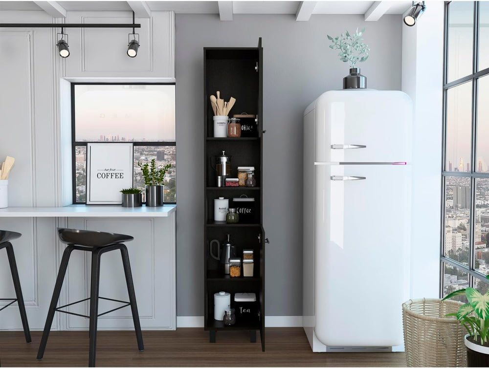 2-Door Pantry Cabinet, with Two 2-Cabinet Spaces and Two Open Shelves