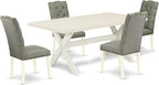 East West Furniture X027EL207-5 5 Piece Dining Room Furniture Set Includes a Rectangle Dining Table with X-Legs and 4 Gray Linen Fabric Upholstered Chairs, 40x72 Inch, Multi-Color
