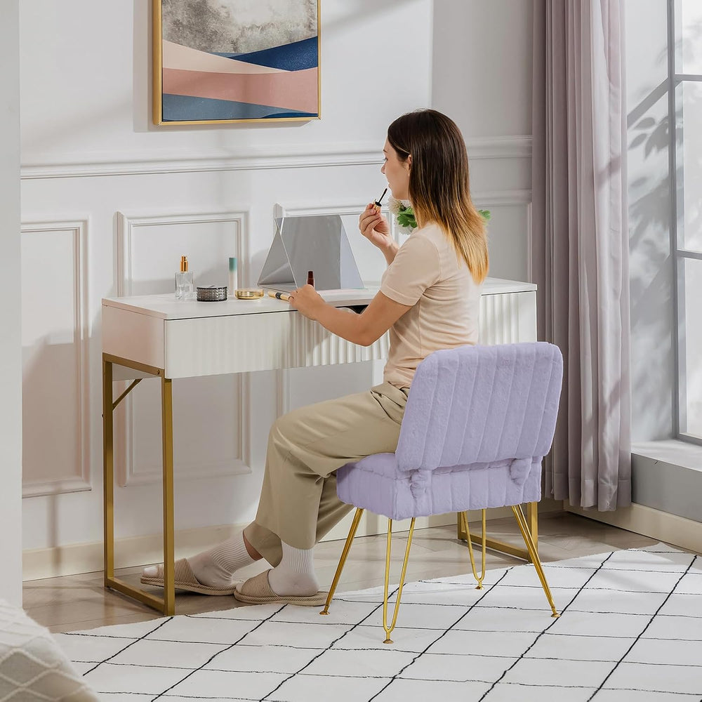 Vanity Chair with Storage | Comfy Ottoman with Folding Back