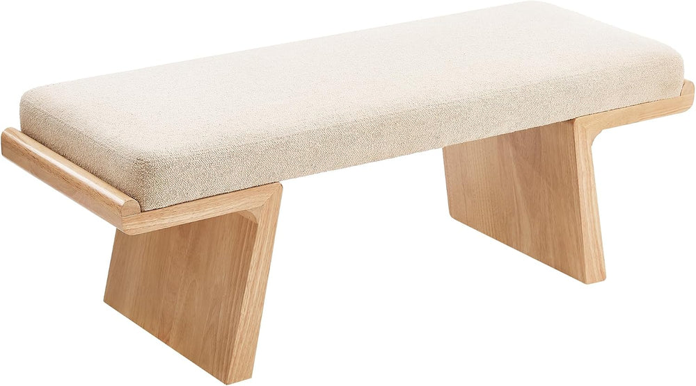 47.2" Natural Wood Bedroom Bench, Upholstered Entryway Bench, Modern End...