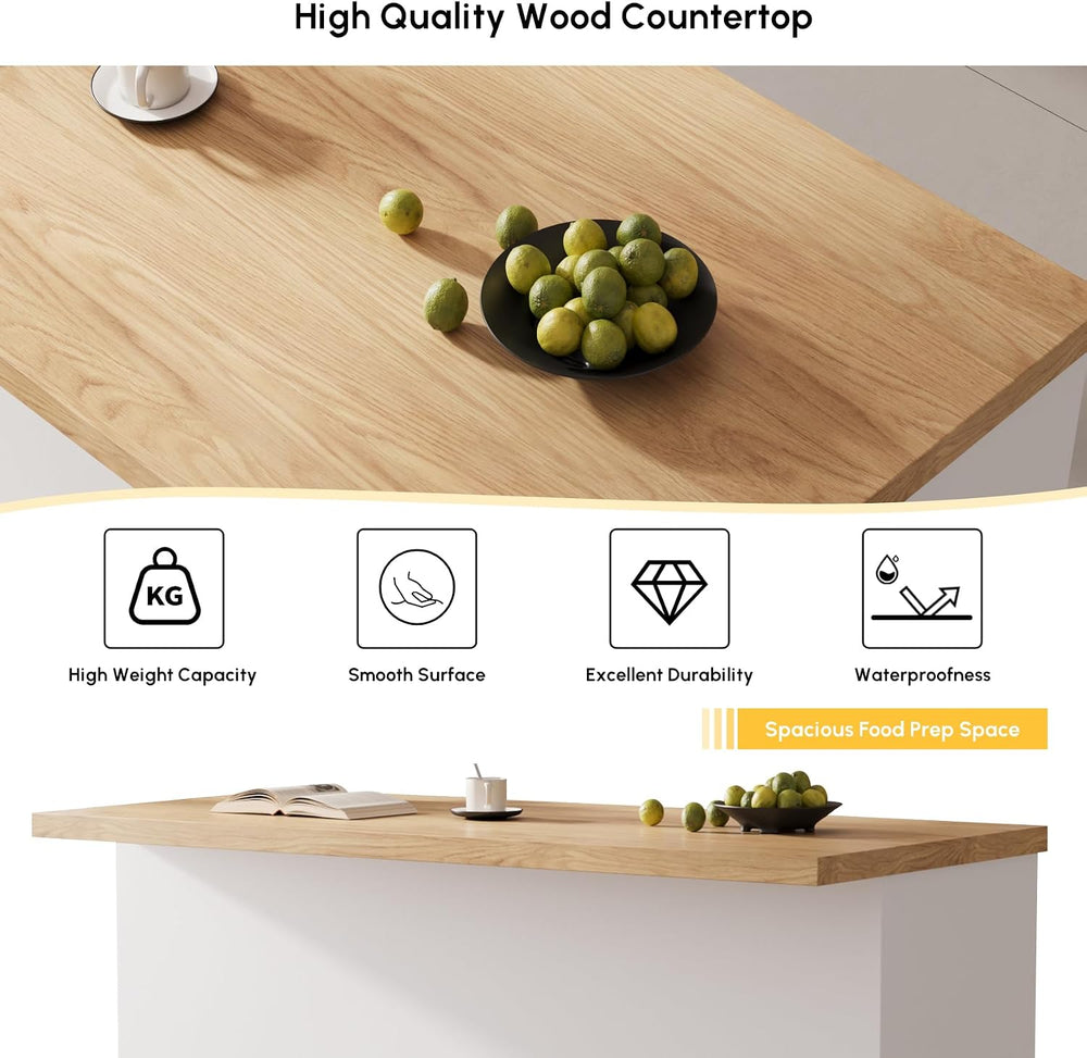 homary 72" Large Natural Kitchen Island with Storage & LED Lights, W...