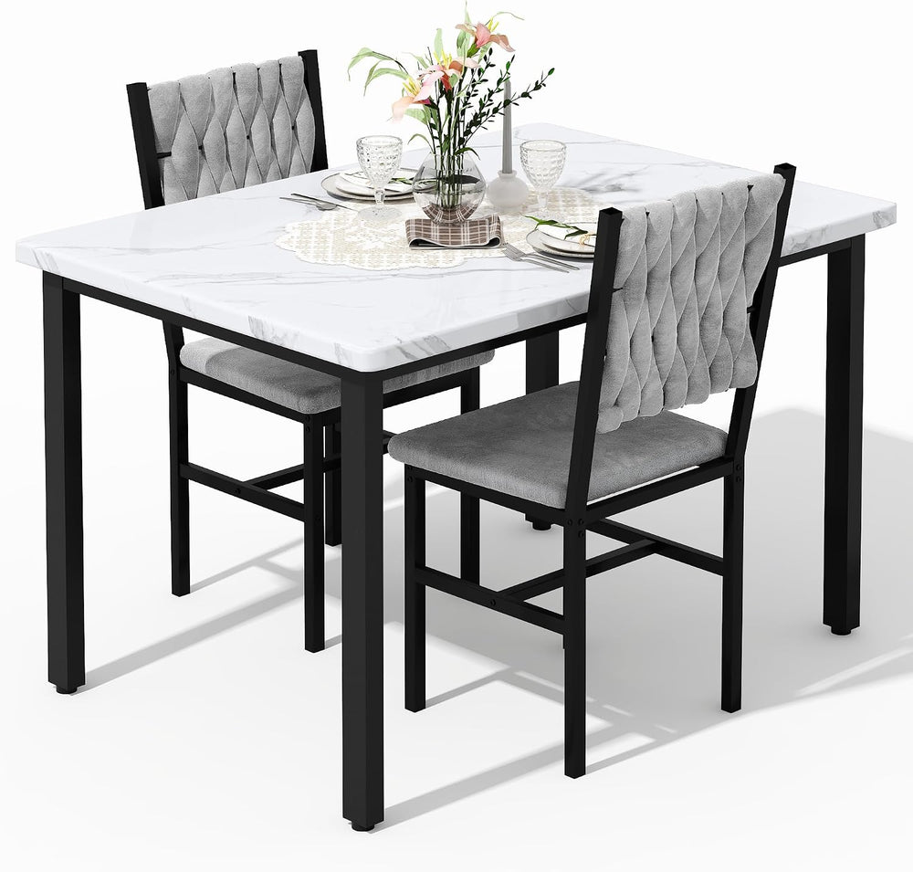 AWQM 3 Piece Dining Table Set for 2, Small Kitchen Dining Table with Upholste...