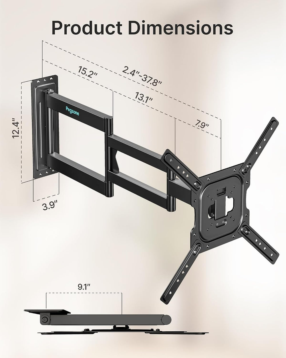 Pegzone Long Arm TV Wall Mount for 23-75 Inch TVs, 38" Extra Long Extens...