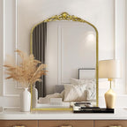 G-LEAF Vintage Baroque Mirror 24"X36", Arched Mantel Victorian Antique Farmhouse Mirror with Black Brush Gold Ornate Metal Frame for Fireplace Entryway Living Room Hallway Bathroom
