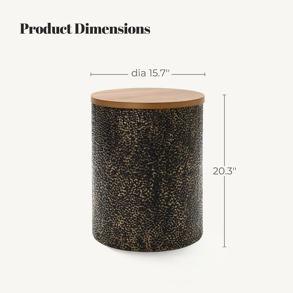 LuxenHome Round Side Table, 20" Black and Gold Metal Base with Wood Top,...