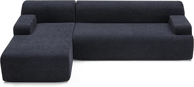 107" Modular Sectional Cloud Couch, Boneless couches Sponge sectionals for Living Room, High Density Sponges Sofa, Modular L-Shape with Chaise, Black