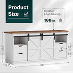 JUMMICO TV Stand with 4 Drawers for 65 Inch TV, Farmhouse Entertainment Center with Storage and Sliding Barn Doors, Rustic Media TV Console Cabinet with Shelves for Living Room Bedroom (Bright White)