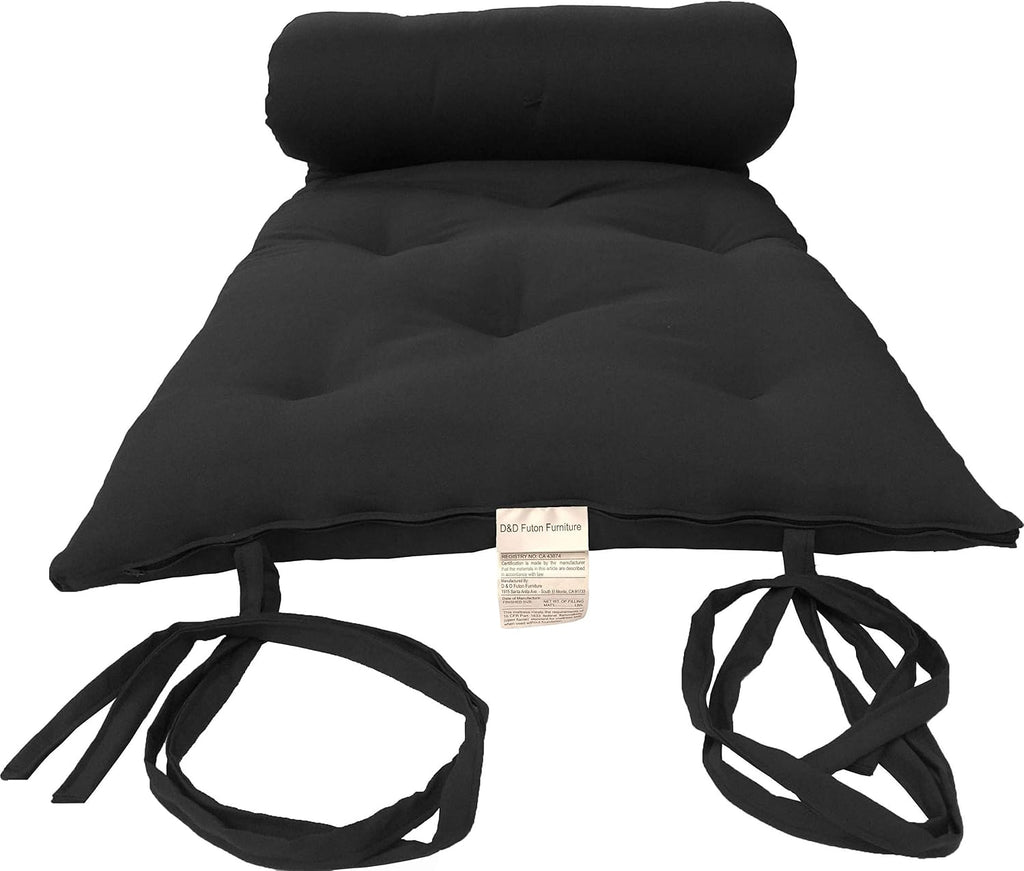 D&D Futon Furniture Queen Size Black Cotton/Foam/Polyester Traditional Japanese Floor Rolling Futon Mattresses, Yoga Meditation Mats, Beds 3 x 60 x 80