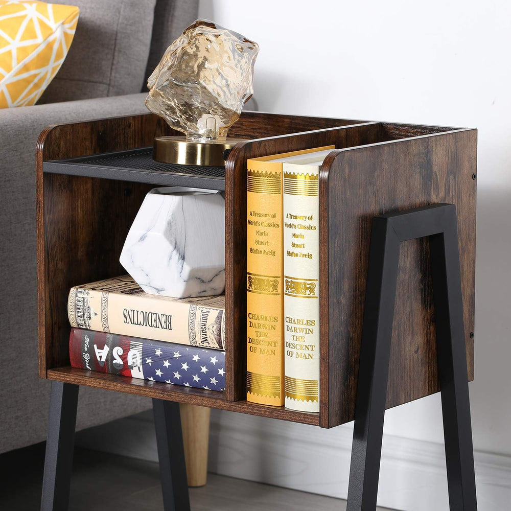 VECELO Nightstand Industrial End Table,Bedside Table with 2-Tier Open Storage...