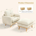 Vesgantti 38.5" Accent Chair with Movable Ottoman, Comfy Corduroy Armchair with Spring Cushion, Reading Chair with Ottoman, Modern Single Sofa for Living Room, Bedroom and Apartment, Beige